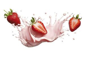 ai généré Lait ou yaourt éclaboussure avec des fraises isolé sur blanc arrière-plan, 3d le rendu. ai généré photo