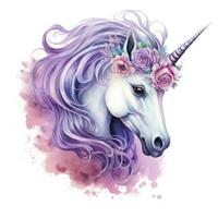 ai généré aquarelle fantaisie Licorne agrafe art. ai généré photo