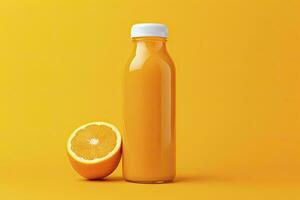 ai généré Orange jus bouteille sur Orange Contexte. ai généré photo