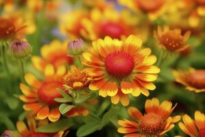 ai généré gaillardia ou couverture fleur. brillant et coloré nuances de chaud tons. ai généré photo