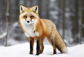 ai généré rouge Renard permanent sur neige. ai généré. photo