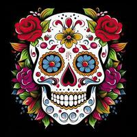 ai généré mexicain des roses crâne. mexicain des roses crâne. dia de los muertos shugar coloré diriger. ai généré photo