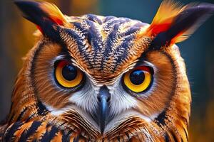 ai généré hibou photo du visage avec fermer de affronter. génératif ai