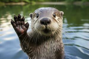 ai généré loutre dans le l'eau. ai généré photo