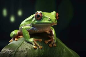 ai généré arbre grenouille séance sur plante. ai généré photo