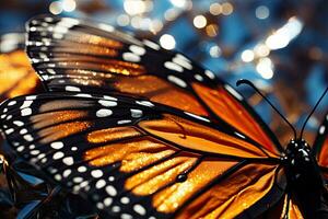 ai généré proche en haut de une magnifique monarque papillon danaus plexippe, ai généré photo