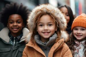 ai généré multi ethnique diverse des gamins photo