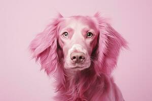 ai généré rose coloré chien sur rose Contexte. ai généré photo