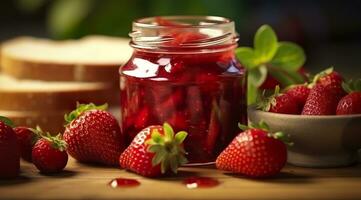 ai généré fraise confiture et Frais baies. génératif ai photo