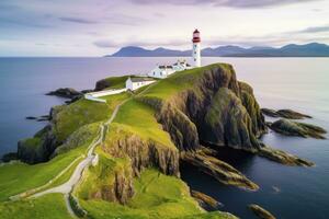 ai généré Skye île nid point phare dans montagnes. ai généré photo