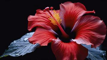 ai généré une hibiscus fleur avec une noir fond.ai généré. photo