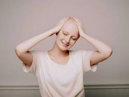 ai généré portrait de caucasien chauve femme, alopécie et cancer conscience photo