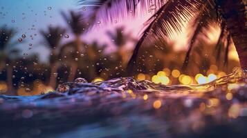 ai généré plage avec vagues et noix de coco des arbres à le coucher du soleil. génératif ai photo