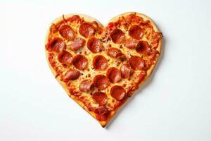ai généré délicieux cœur en forme de Pizza. produire ai photo