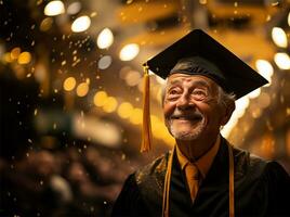 ai généré célébrer un personnes âgées universitaire l'obtention du diplôme photo