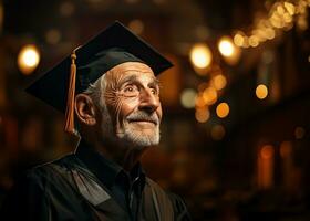 ai généré célébrer un personnes âgées universitaire l'obtention du diplôme photo