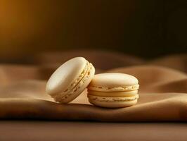 ai généré deux crème Couleur macarons avec vanille saveur minimalisme. la gastronomie la photographie. haute résolution. ai génératif photo