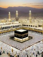 ai généré kaaba Ramadan lueur captivant islamique observance dans Mecque photo