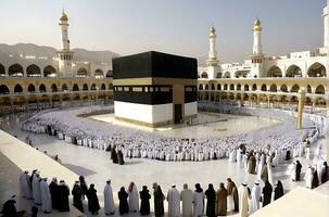 ai généré kaaba Ramadan lueur captivant islamique observance dans Mecque photo