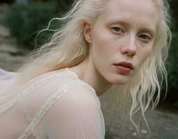 ai généré portrait de une Jeune magnifique femme avec blanc cheveux. ai génération photo