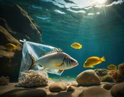 ai généré poisson dans une Plastique sac.ai généré photo