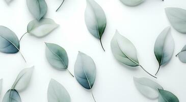 ai généré eucalyptus feuilles Contexte sur blanc marbre, photo