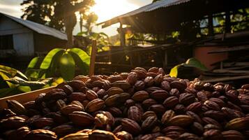 ai généré Frais cacao haricot avec lumière exposition ai génératif photo