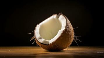 ai généré portrait Frais noix de coco sur le en bois table ai génératif photo