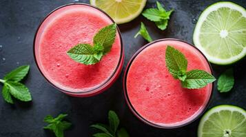 ai généré Frais pastèque jus avec menthe feuille ai génératif photo