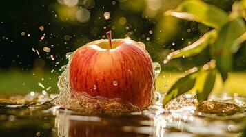 ai généré Frais Pomme avec l'eau éclaboussure ai génératif photo