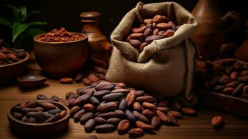 ai généré une sac cacao sur le table ai génératif photo