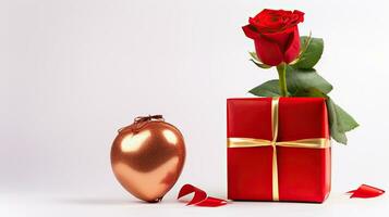 ai généré rouge cadeau boîte avec Rose fleur ai génératif photo