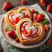 ai généré crémeux fraise Pâtisserie avec fraise ai génératif photo