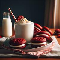 ai généré délicieux Lait avec mini gâteau ai génératif photo