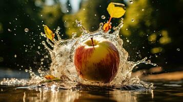 ai généré Frais Pomme avec l'eau éclaboussure ai génératif photo