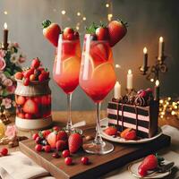 ai généré fraise cocktail avec Chocolat gâteau ai génératif photo