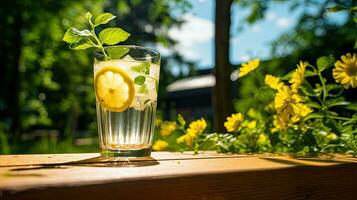 ai généré Frais limonade boisson sur le en bois table ai génératif photo