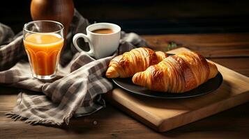 ai généré petit déjeuner croissant avec une tasse café ai génératif photo