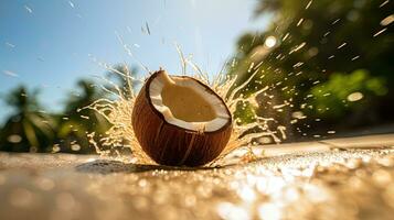 ai généré portrait noix de coco avec l'eau éclaboussure ai génératif photo