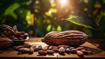 ai généré portrait cacao fruit avec lumière exposition ai génératif photo