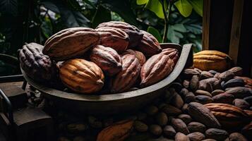 ai généré portrait cacao fruit avec lumière exposition ai génératif photo