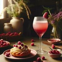 ai généré Frais framboise cocktail avec crémeux Pâtisserie ai génératif photo