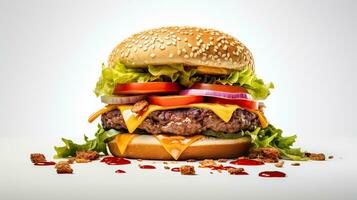 ai généré délicieux et juteux du boeuf Burger ai génératif photo