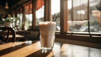 ai généré Frais Lait secouer sur le en bois table ai génératif photo