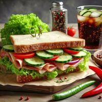 ai généré délicieux végétalien sandwich sur le table ai génératif photo