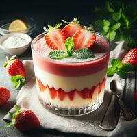 ai généré délicieux fraise pudding ai génératif photo