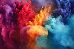 ai généré coloré abstrait fumée Contexte. coloré nuage de encre dans eau, coloré poudre explosion, abstrait fermer poussière sur le toile de fond, ai généré photo
