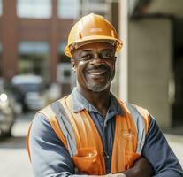 ai généré construction ouvrier avec difficile chapeau photo