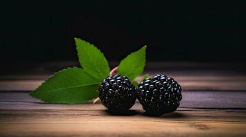 ai généré noir baie avec feuille sur le table ai génératif photo