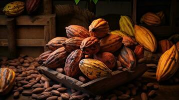 ai généré portrait cacao fruit avec lumière exposition ai génératif photo